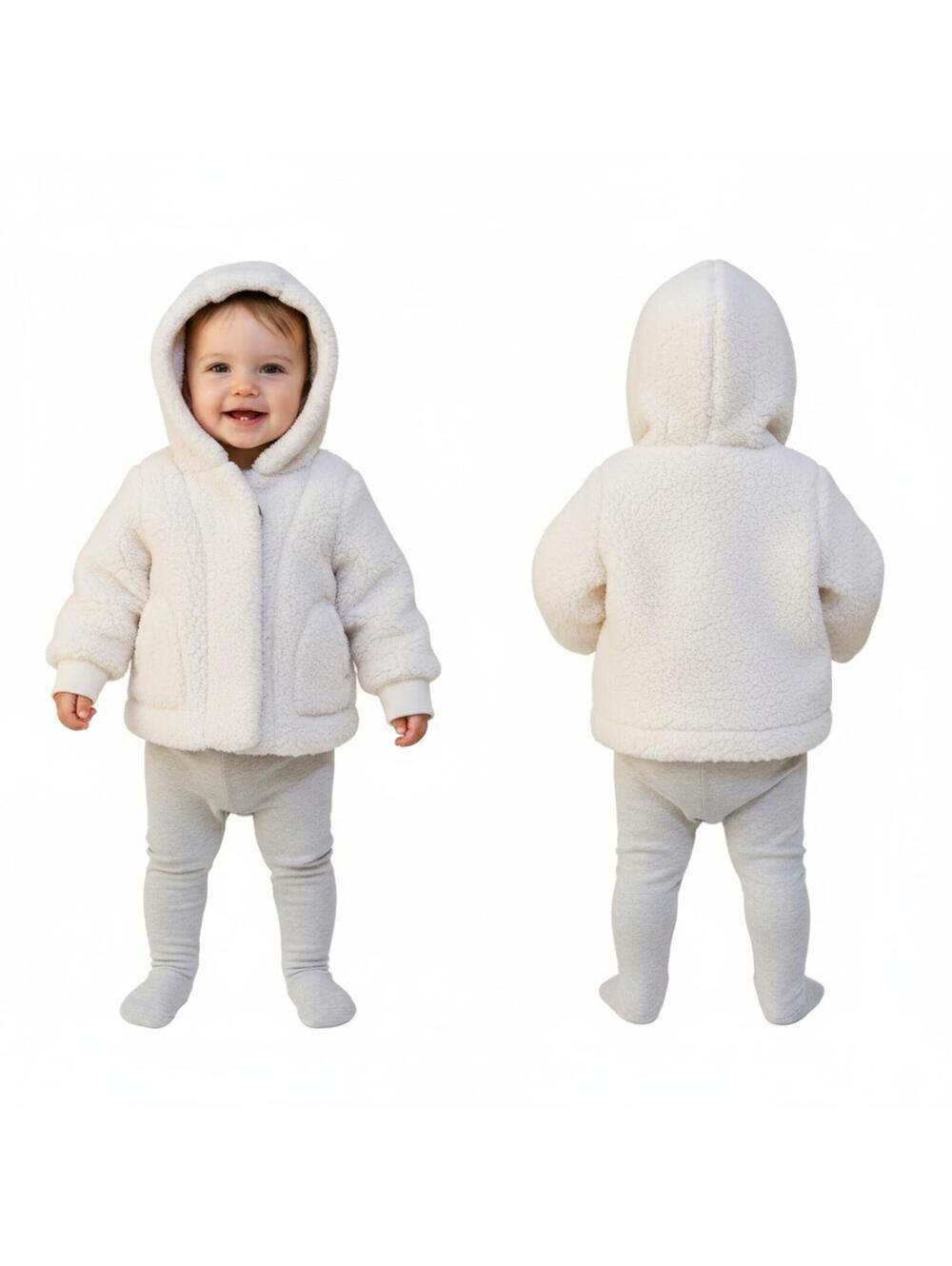 Cat‎ & Jack Baby Hooded Sherpa Jacket Cream Cozy Winter Coat Toddler